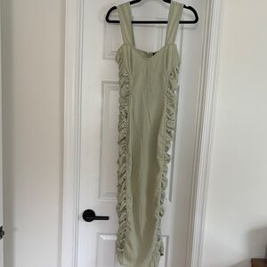 PrettyLittleThing Sage Ruffle-Trim Maxi Dress